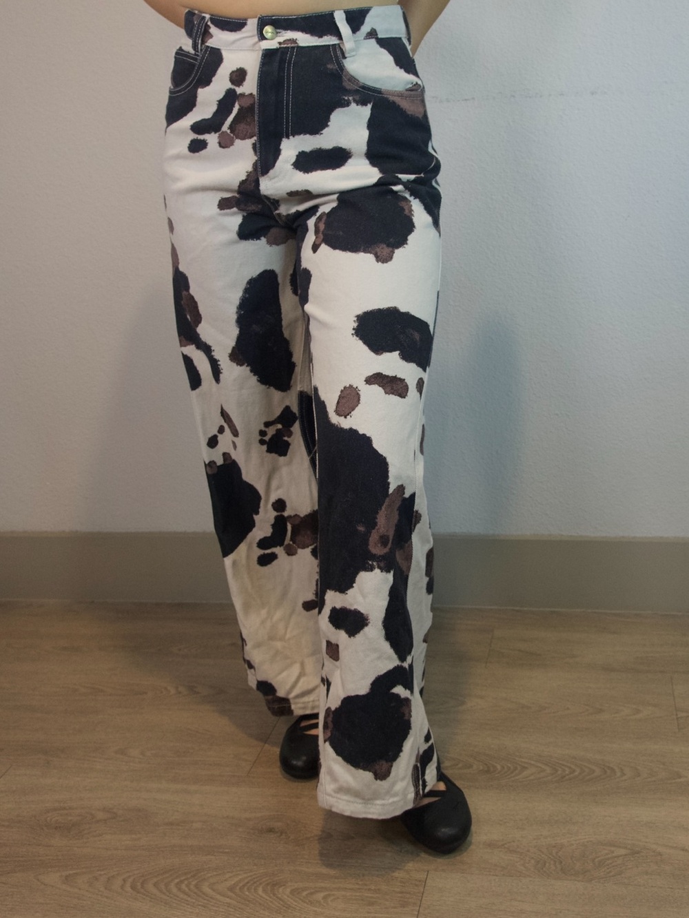 SIXXTA Cow Print Wide Leg Jeans